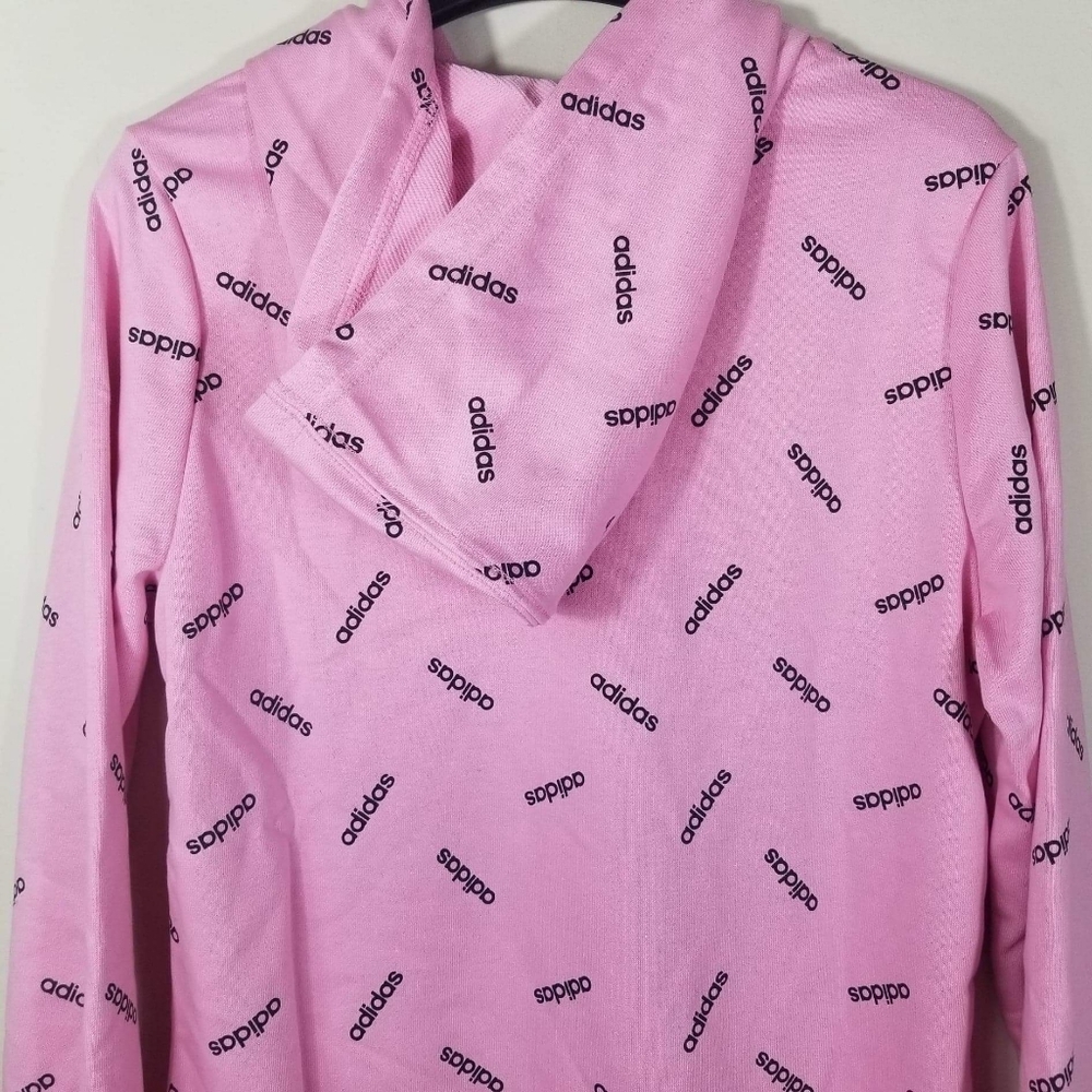 ADIDAS All Over Logo Print Long Pullover Hoodie - Picture 7 of 8